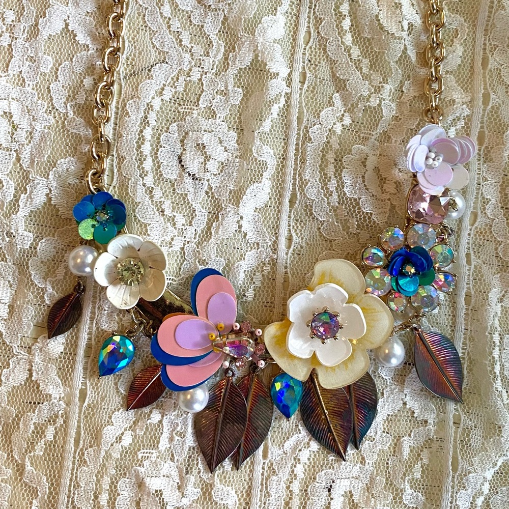 Betsey Johnson Pink and Blue Floral Necklace